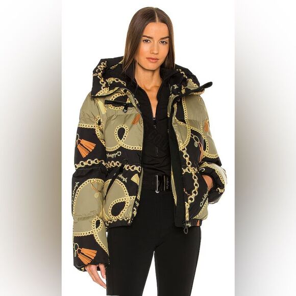 Goldbergh Precious Print Down Ski Jacket Gold Chain Design US 8 - Picture 1 of 12